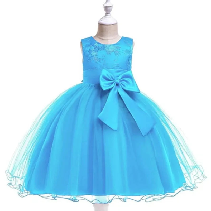 Girl Dress Flower Embroidered Bow Princess Dress Children Lace Mesh Tutu Wedding