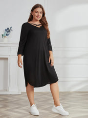 Plus Size Women's Dress Solid Color Three-Quarter Sleeve Casual Dresses Cross