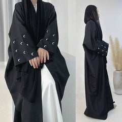 Open Front Abays Muslim Elegant Humble Moon Embroidery Sleeve Cardigan Abaya Shawl Cape Suitable for And Festivals