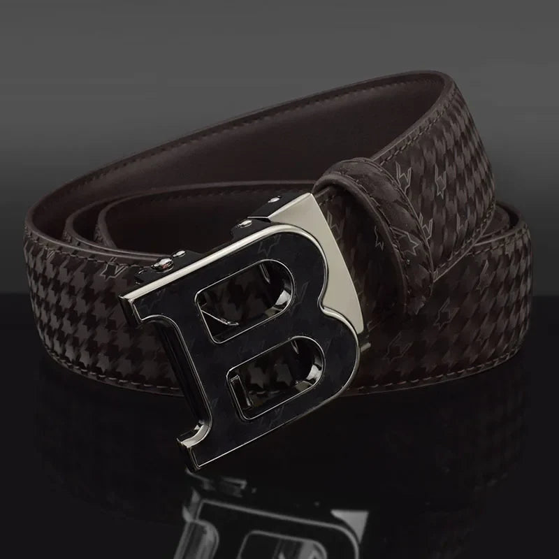 High Quality Automatic Buckle belts men Golden buckle fashion Waist Strap genuine leather Cowskin cintos masculinos B letter