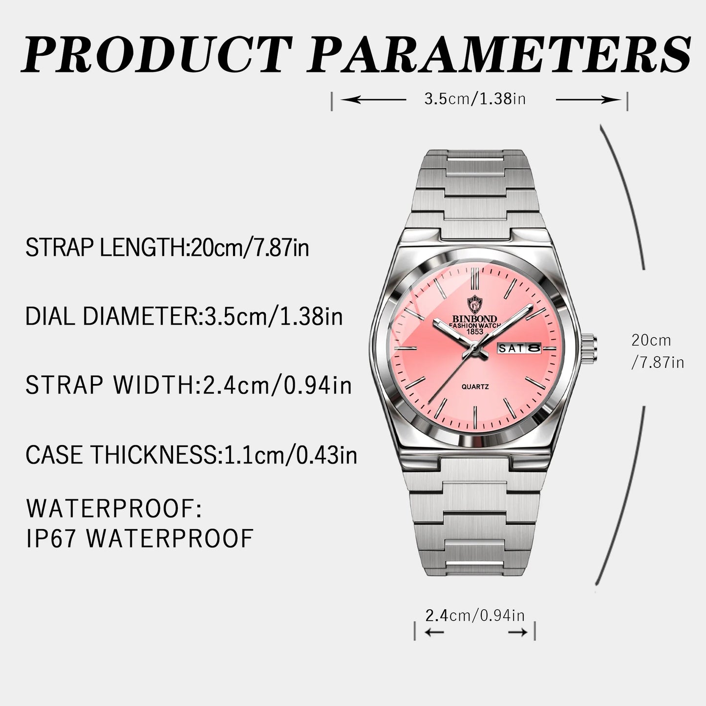 BINBOND 103 Business Women's Quartz Watch Waterproof Double Calendar Night Light Non Mechanical Ultra Thin Women's Quartz Watch