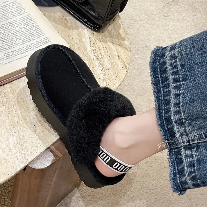 Winter Fashion Slippers Fashion Thick Fur Platform Flat Heel Women's Casual