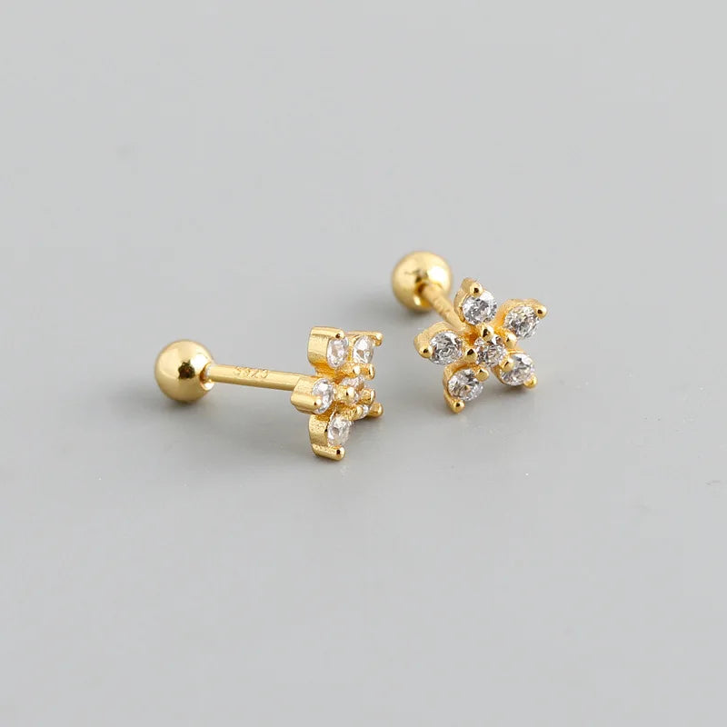 WANTME 925 Sterling Silver Fashion Korean Petal Screw Bead Stud Earrings for Women Charm Ear Bone Piercing Jewelry Accessories