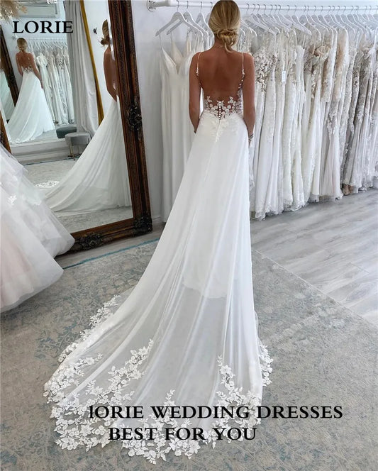 Wedding Dresses V Neck Spathetti Straps A Line Bride Dresses Floor Length