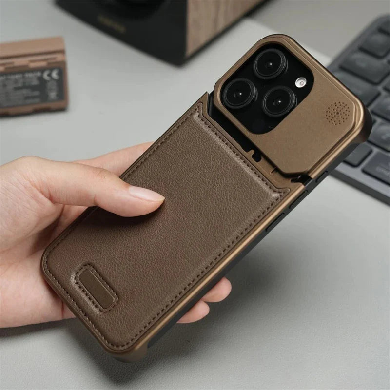 Aluminum Alloy Leather Magnetic Phone Case For iPhone 17 16pro 15 14 Pro Max Wireless Charging Metal Frameless Shockproof Cover