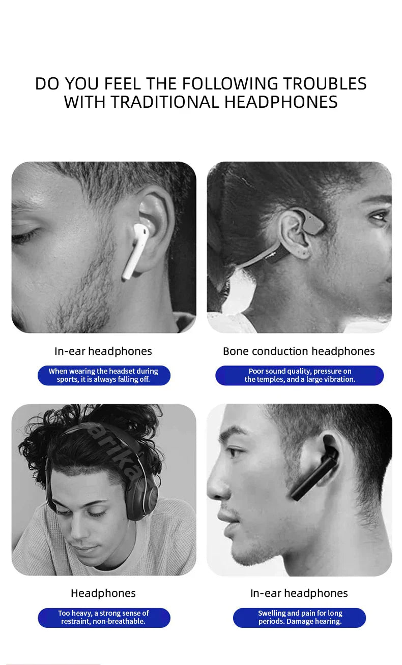 TWS Wireless Headphones Not in-Ear Bluetooth Earphones Night Running Lights Headsets Reduce Noise HD CallS Earbuds Life With MIC