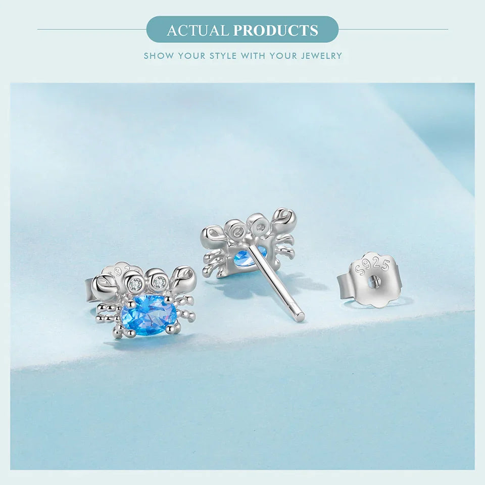WOSTU 925 Sterling Silver Animals Cute Paws Rainbow Stud Earrings For Women Heart Oval Flower Zircon Crab Ear Studs Jewelry Gift