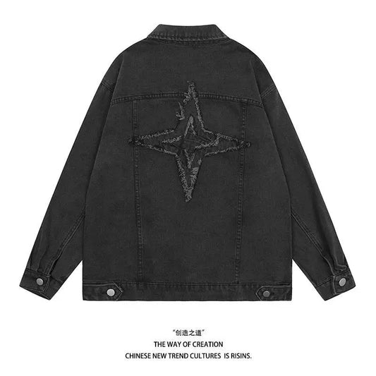 American High Street Letter XINGX Paste Cloth Embroidery Denim Coat Male  Jacket
