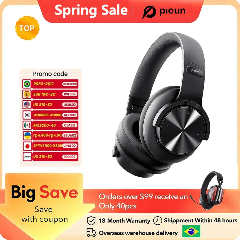 Picun B8 Bluetooth Headphones 120H Playtime Headset Wireless Bluetooth 3EQ Mode Low Latency Hands-Free Calls Over Ear Headphones