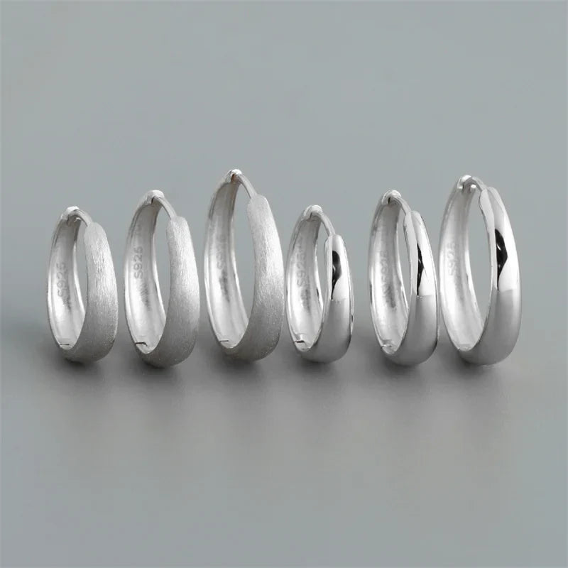 WANTME 925 Sterling Silver Simple Statement Matte Large Huggies Hoop Earrings for Men Women Fine Gothic Punk Charms S925 Jewelry