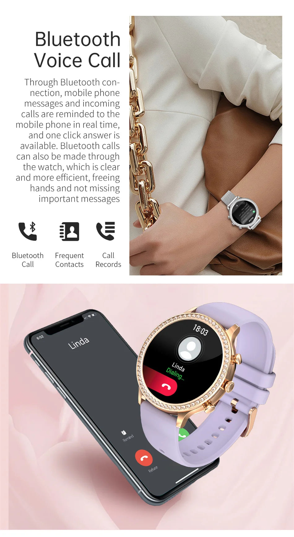 Women Smart Watch Double Strap Heart Rate Sleep Monitoring Wireless Call Voice Assistant Waterproof Smartwatch For Android IOS
