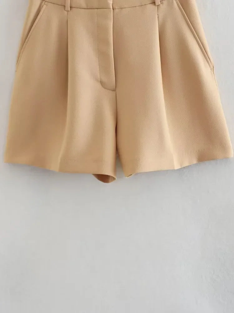 HXAO Female Shorts Black Pink Shorts Woman Summer 2024 Pleated Baggy White Shorts For Women Casual High Waist Short Pants