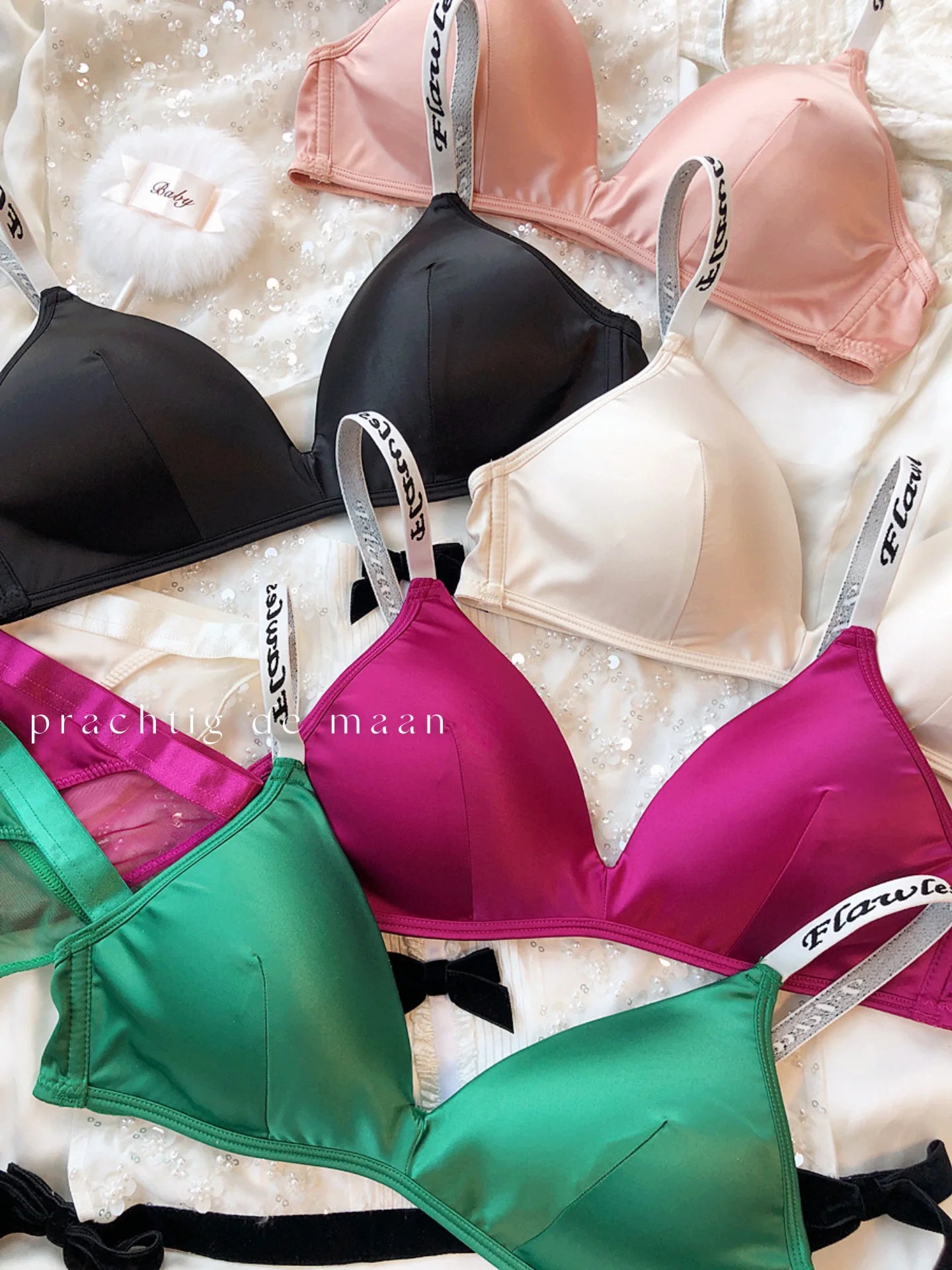 Underwear Set Women Deep V Push Up Bra Set Shoulder Strap Letters