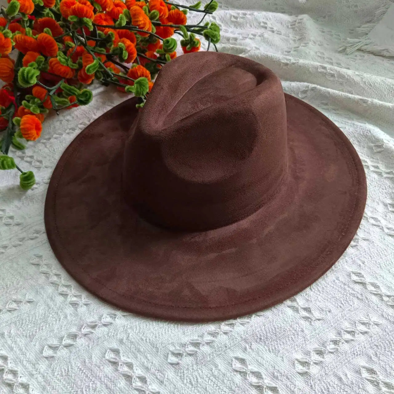 Vegan Suede Fedora Rancher Hats Blank Hats for Burning Multicolor teardrop shaped Top 9.5cm Brim Unisex Jazz Hat Church Hat