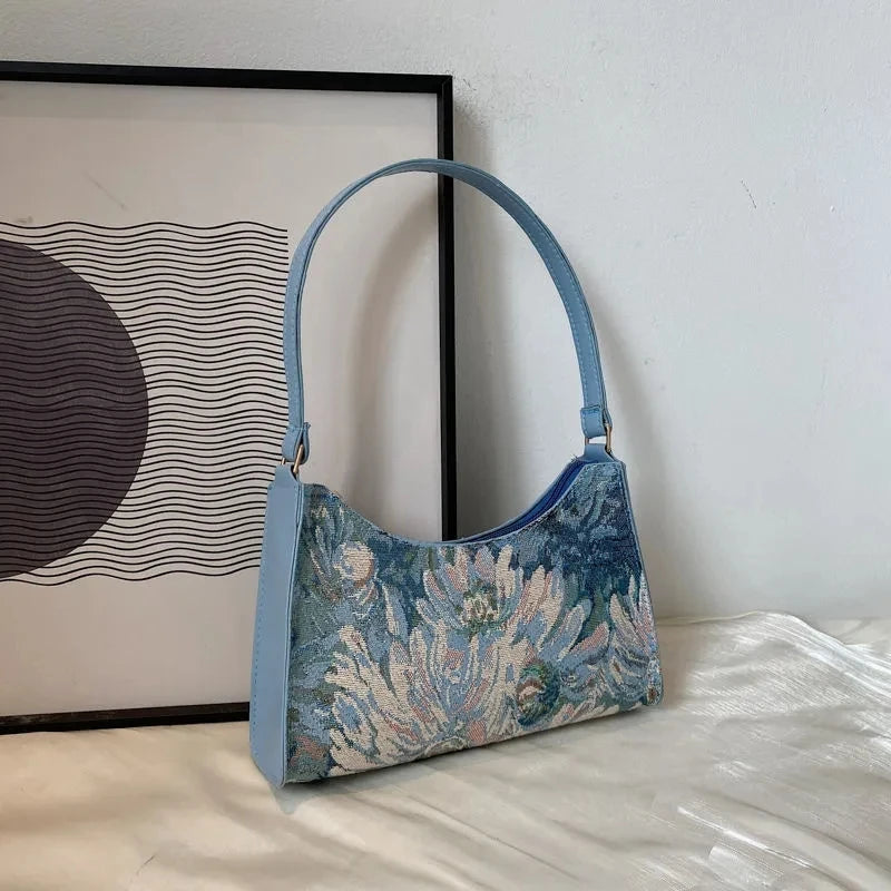 Fashion Vintage Women Oil Painting Design Shoulder Bags Ladies Simple Flower
