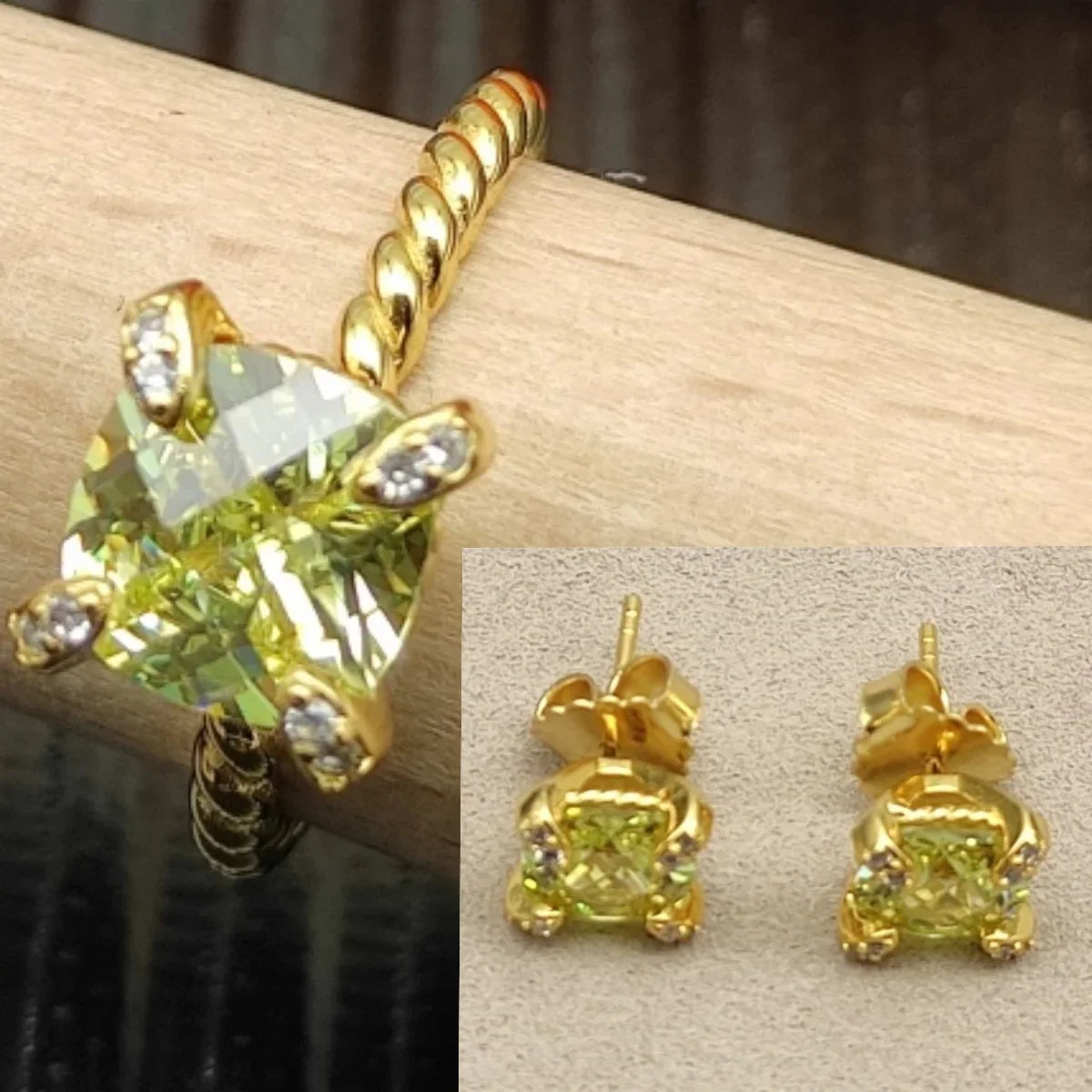 2025 New High-Quality Silver and Gold Color Set with 8mm Colorful Main Stone Elegant and simple Necklace Earring Set