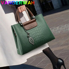 Brand Leather 3 Layers Alligator Crossbody Bag for Women Female Shoulder