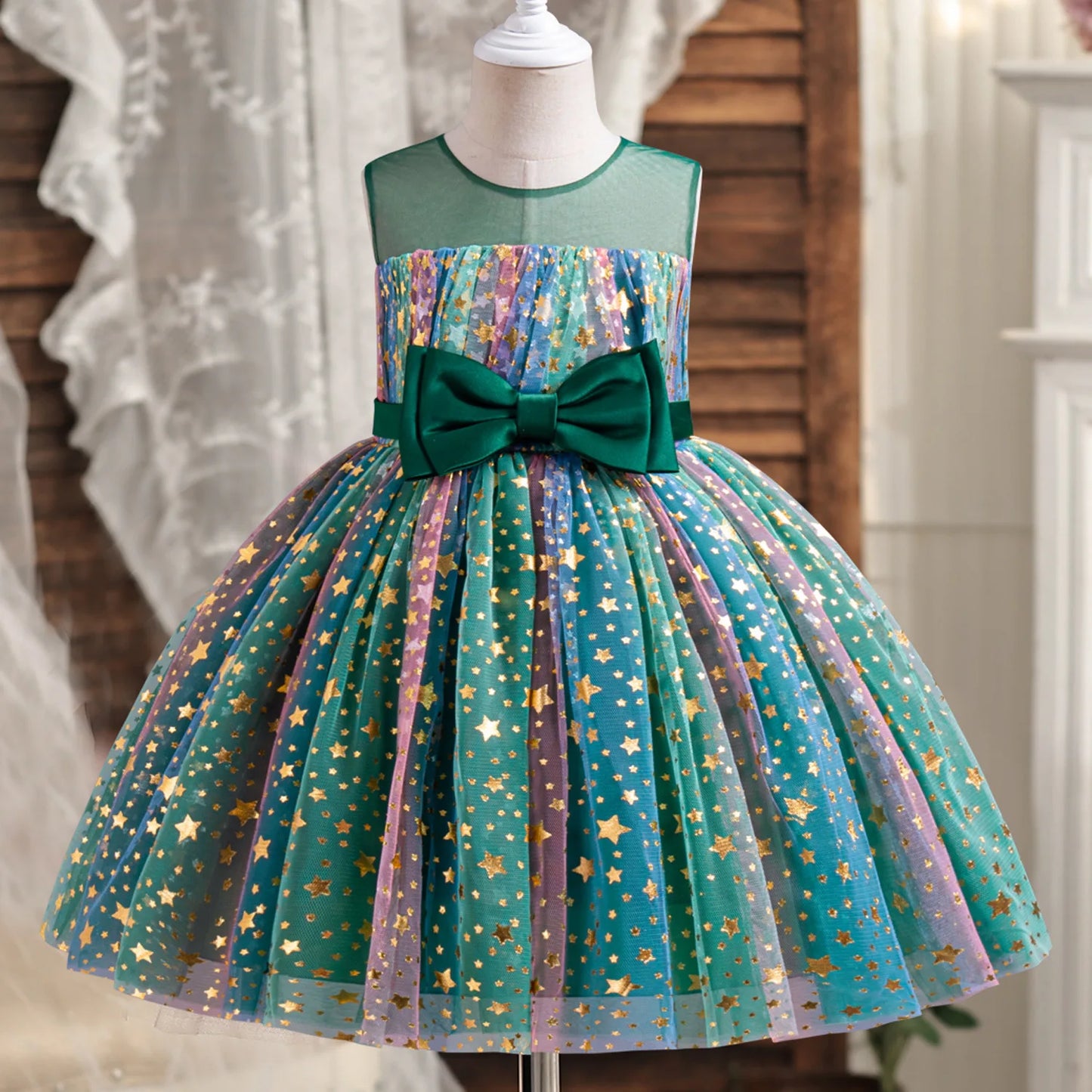 Girls Christmas Dress Princess Rainbow Sequin Wedding Birthday Party Gown