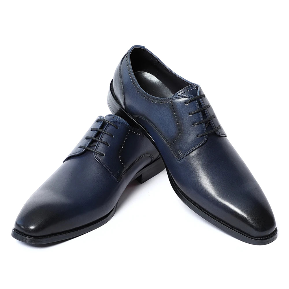 Classic Italian Style Mens Derby Formal Shoes Genuine Leather Lace-up Pointy Toe Handmade Business Wedding Dress Shoes for Men