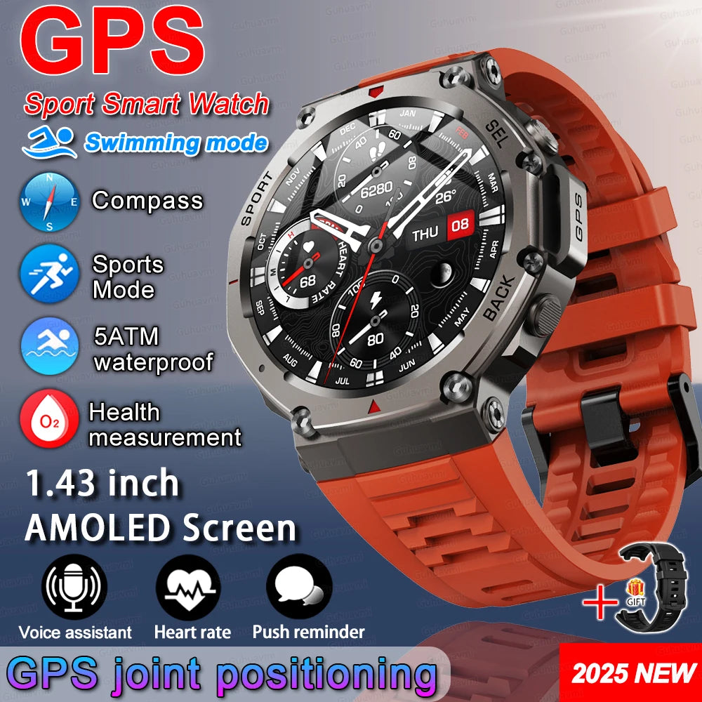 T-Rex 3 Ultra GPS Smart Watch 5 ATM Waterproof Built-in Dual-band GNSS Compass Military 170+ Sport Smartwatch Men 2025 New Watch