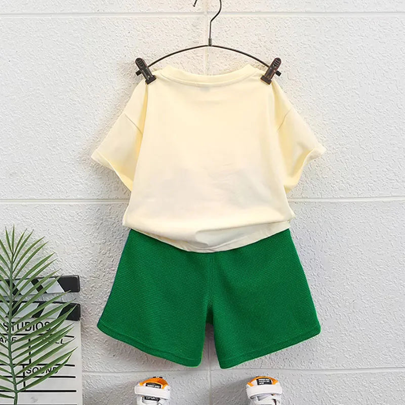 Baby Boy Clothes	Summer Korean Cartoon Children's Casual Sets Loose Cooler Cute Fashion Suit Infants Top + Shorts Two Piece Set