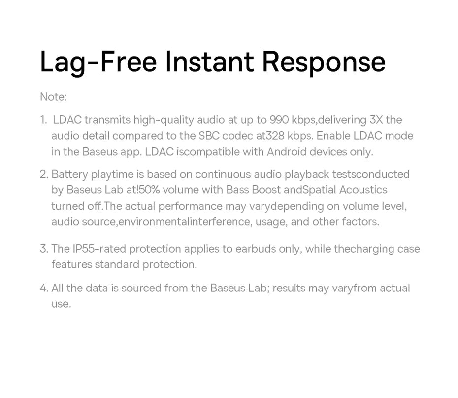 Baseus Bass BS1 NC -40dB Realtime Adaptive ANC Wireless Earbuds Bluetooth 6.0 Semi-Open Earphones LDAC Hi-Res Audio 6-Mic AI ENC