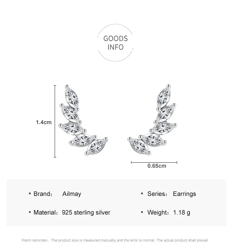 Ailmay Genuine 925 Sterling Silve Fashionc Luxury Feather Wings Design Sparkling Zircon  For Women Wedding Engagement Jewelry