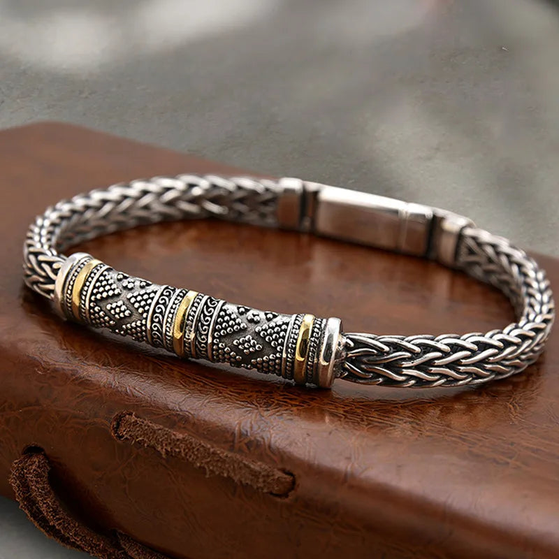 Braided Keel Chain Bracelet for Men Vintage Link Bracelets Trendy Hip Hop Male Jewelry Gift for Boyfriend