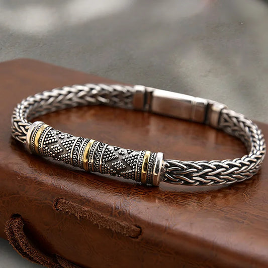 Braided Keel Chain Bracelet for Men Vintage Link Bracelets Trendy Hip Hop Male Jewelry Gift for Boyfriend