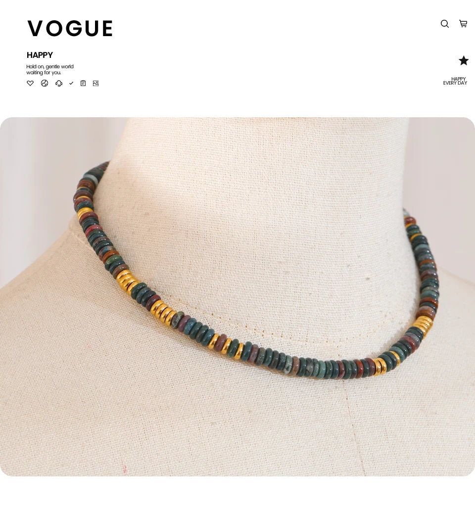 Yhpup Colorful Natural Stone Beads Handmade Chain Y2K Fashion Necklace for Women Stainless Steel Waterproof Collar Jewelry Gift