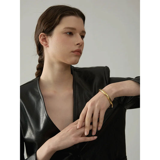 Yhpup 65mm Polished Textured Waterproof Stainless Steel Big Bracelet Bangle Statement Glossy Minimalist Jewelry High Quality