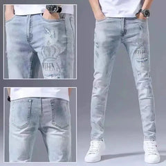 Fashion Stretch Denim Jeans Men's Spring Autumn Ripped Retro