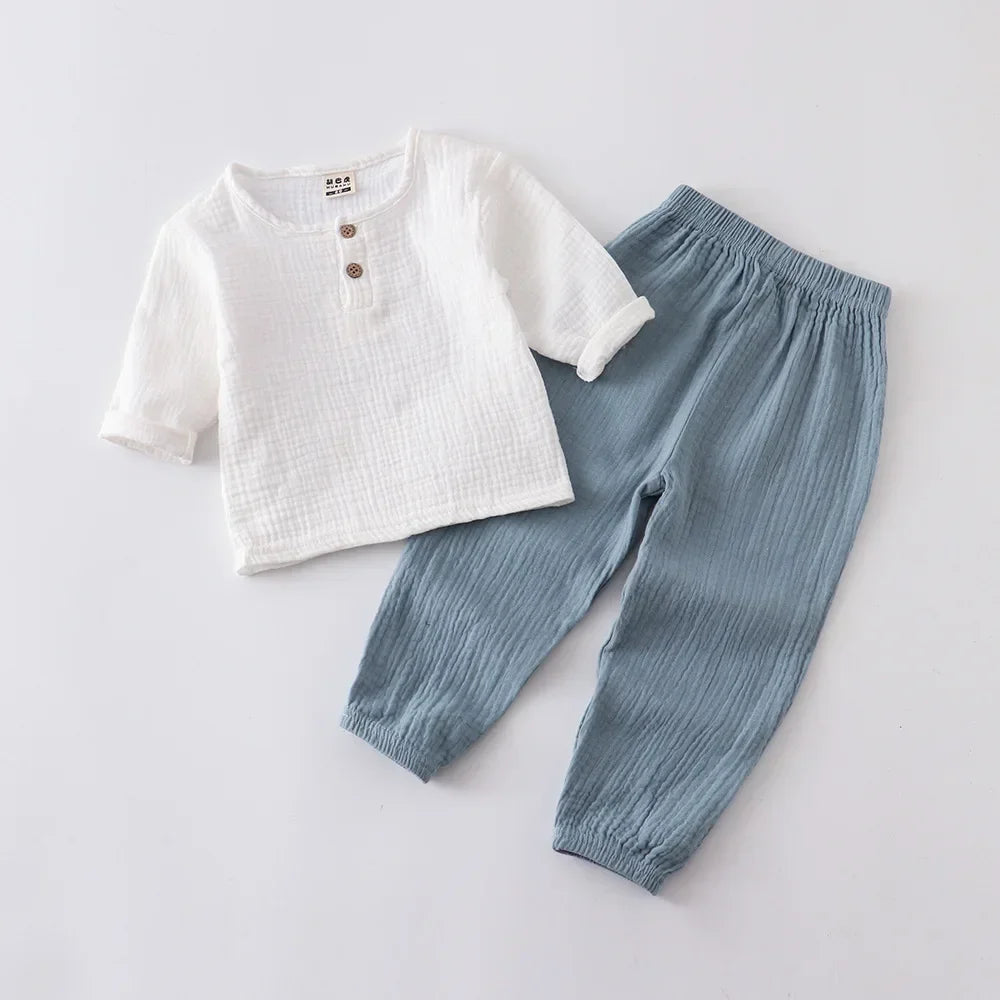 Children's Spring Summer Organic Cotton Set Boys Girls' Thin Solid Color Soft Muslin Clothes 0-6Years Soft T Shirt Wholesale