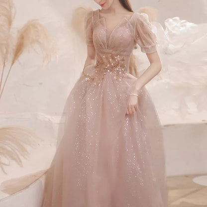 Homecoming Dresses: Evening Dresses Puff Sleeve Appliques Bling Slim Waist