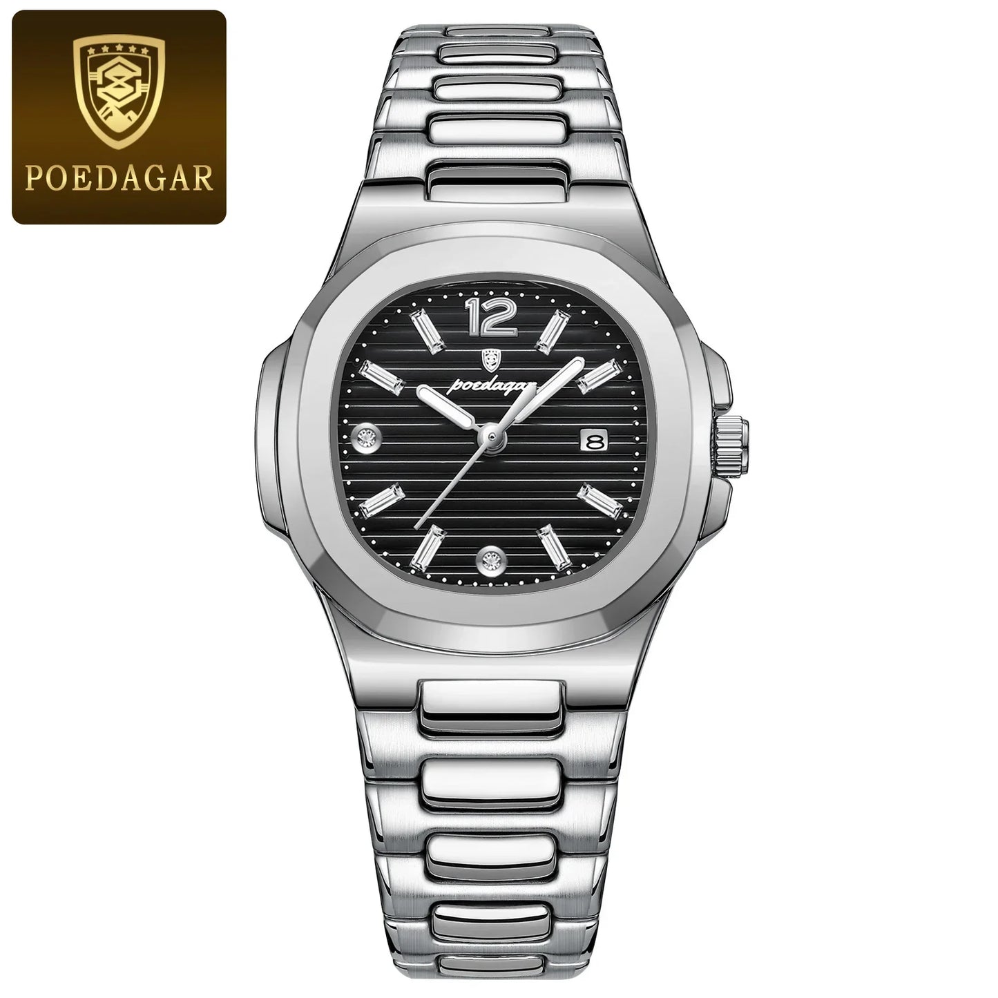 POEDAGAR Square Luxury Ladies Wristwatch Luminous Waterproof Stainless Steel Date Watch For Woman Fashion Quartz Women's Watches
