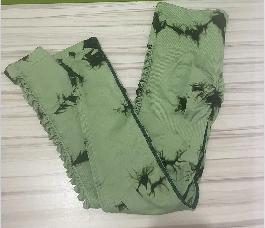 Women Tie Dye Hollow Out Leggings Sports Yoga Pants Fitness Sportswear