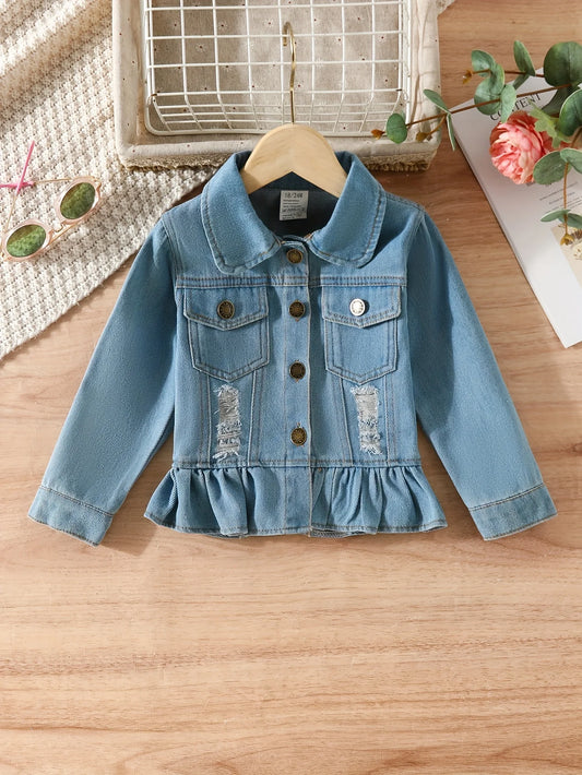 Girls' Denim Outerwear Autumn And Winter Children's Denim Outerwear Middle And Young Children's Denim Outerwear Korean Trend