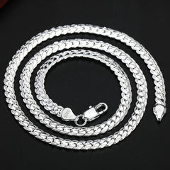 925 Sterling Silver 6mm Side Chain 8/18/20/22/24 Inch Necklace For Woman