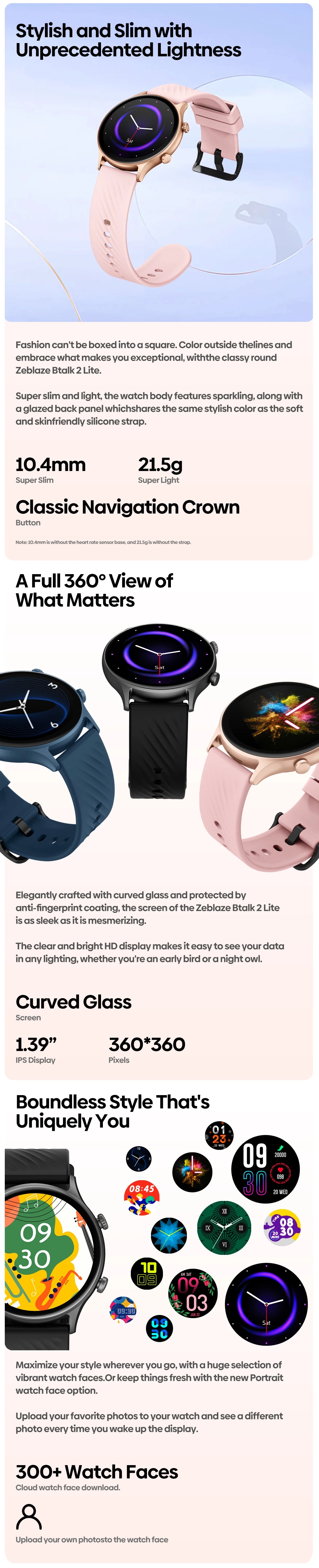 New 2024 Zeblaze Btalk 2 Lite Voice Calling Smart Watch Large 1.39'' IPS Display 100+ Sports Modes 24H Health Monitor Smartwatch