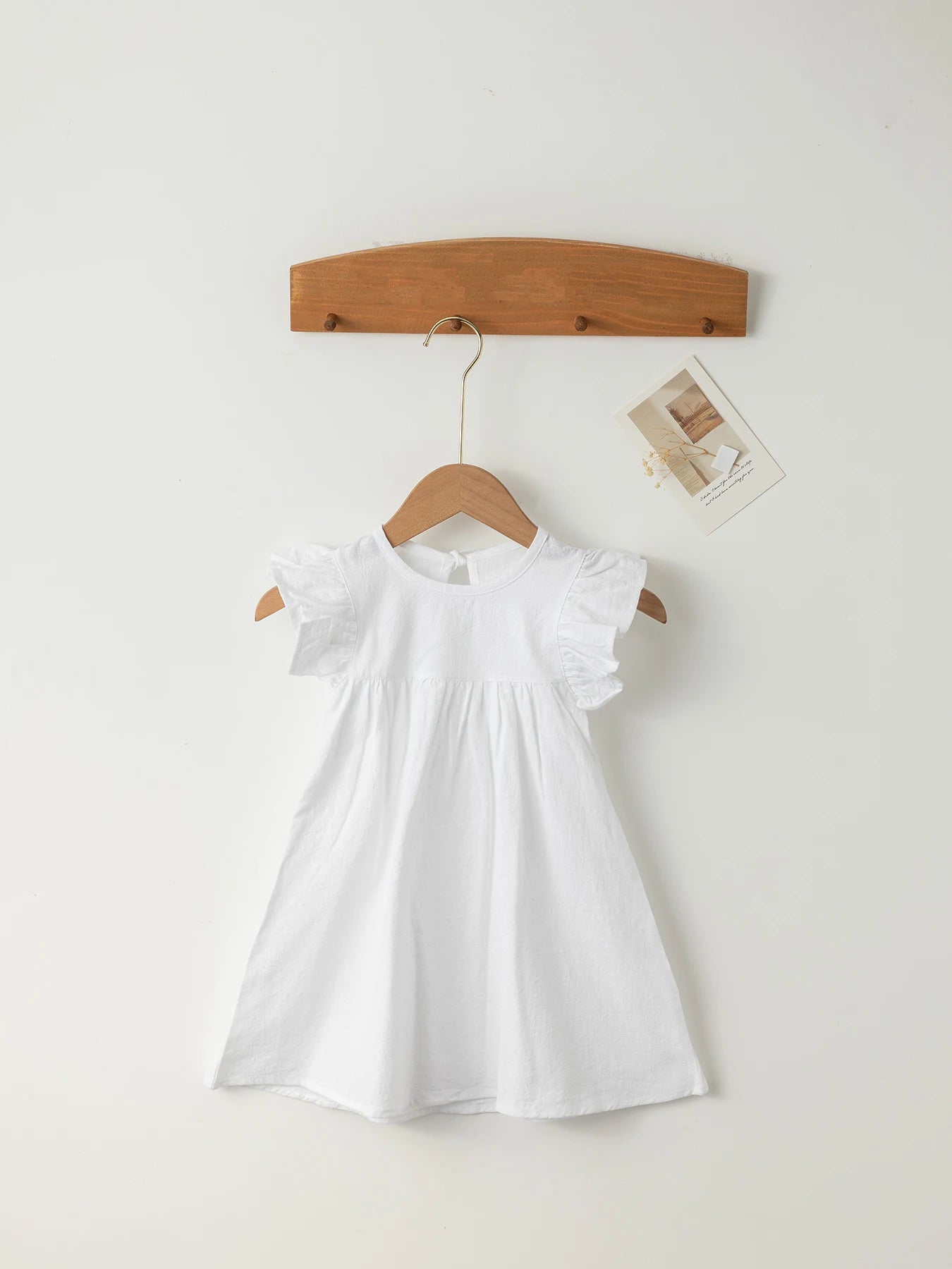 Baby Girls' Flying Sleeve Dress Tie-back Overall Dress Cotton Kids Casual Clothes