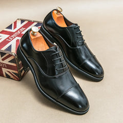 Black Derby Shoes for Men Brown Round Toe Lace-up Solid Business Formal Shoes