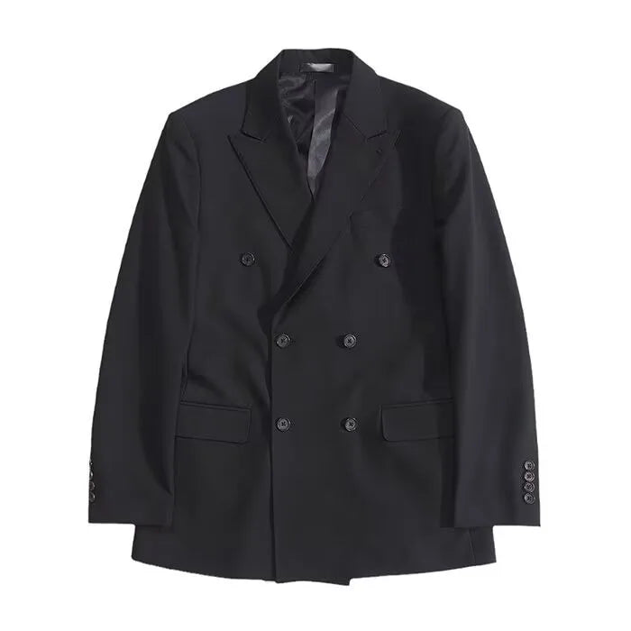 Tuxedo for Mens: British Style Trendy Men's Blazer Black Double Breasted Slim Fit Suit