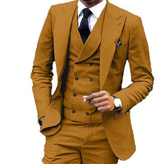 Men Suit One Button Lapel Double Breasted Slim 3 Piece Fit Casual Business Dress Suits