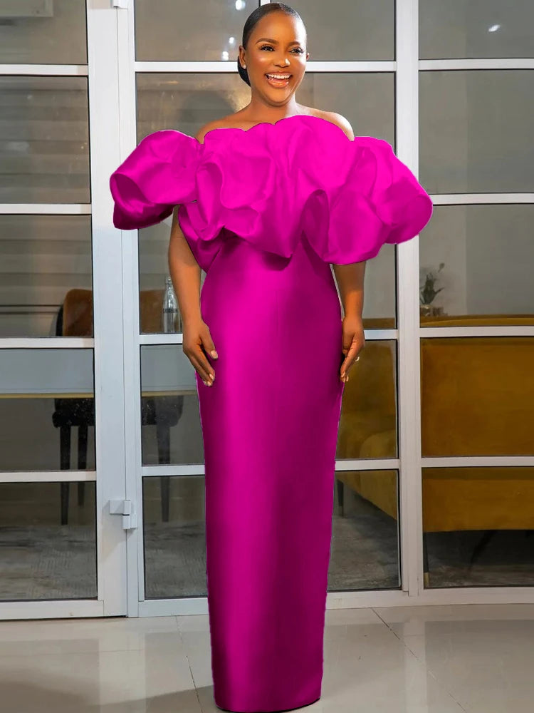 Formal attire Dresses: Off Shoulder Backless Smocked Ruffles Maxi Pencil Dress