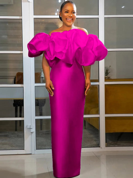 Formal attire Dresses: Off Shoulder Backless Smocked Ruffles Maxi Pencil Dress