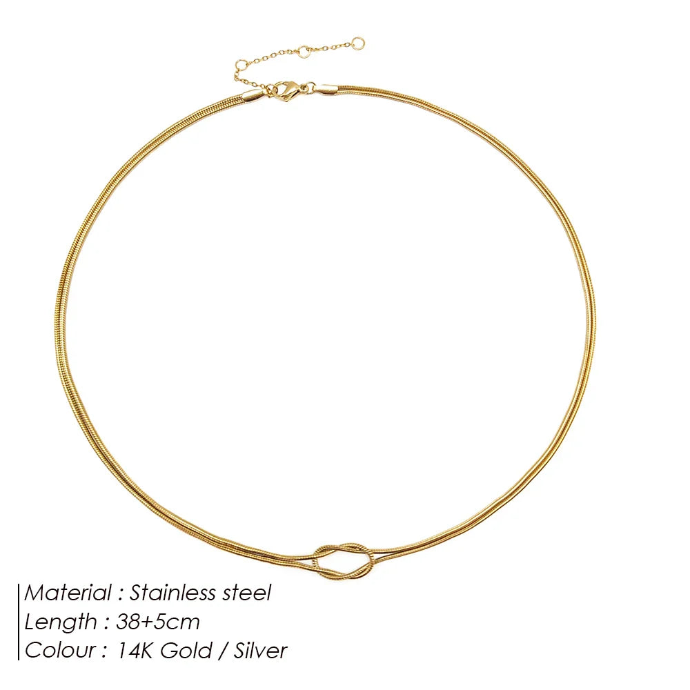 eManco  Elegant Minimalist Jewelry Lusterless 14k Gold Plated Knotted Snake Chain Necklace Women's Stainless Steel Accessories