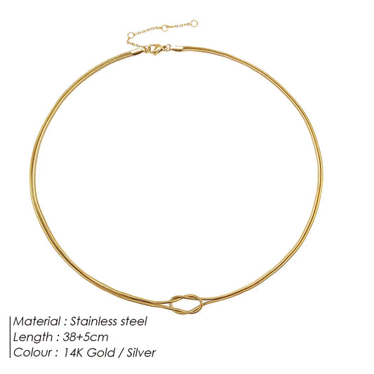 eManco  Elegant Minimalist Jewelry Lusterless 14k Gold Plated Knotted Snake Chain Necklace Women's Stainless Steel Accessories