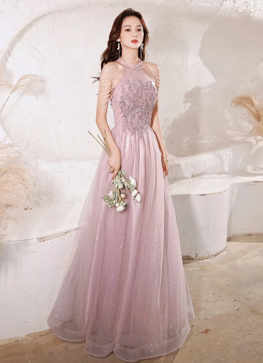 Luxury High Quality Pink Evening Dress 2024  For Prom Summer Autumn Party Dress