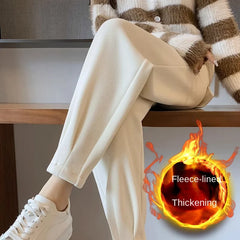 Women's Harem Pencil Pants Loose Pockets Plush Fleece Thick High Waist Sweatpants