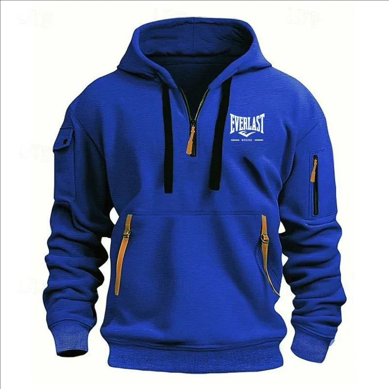 Modo herfst en inverno herenmerkkleding ontwerp met mealous ritsen bedrukte moletom com capuz casual losse trui met capuchon